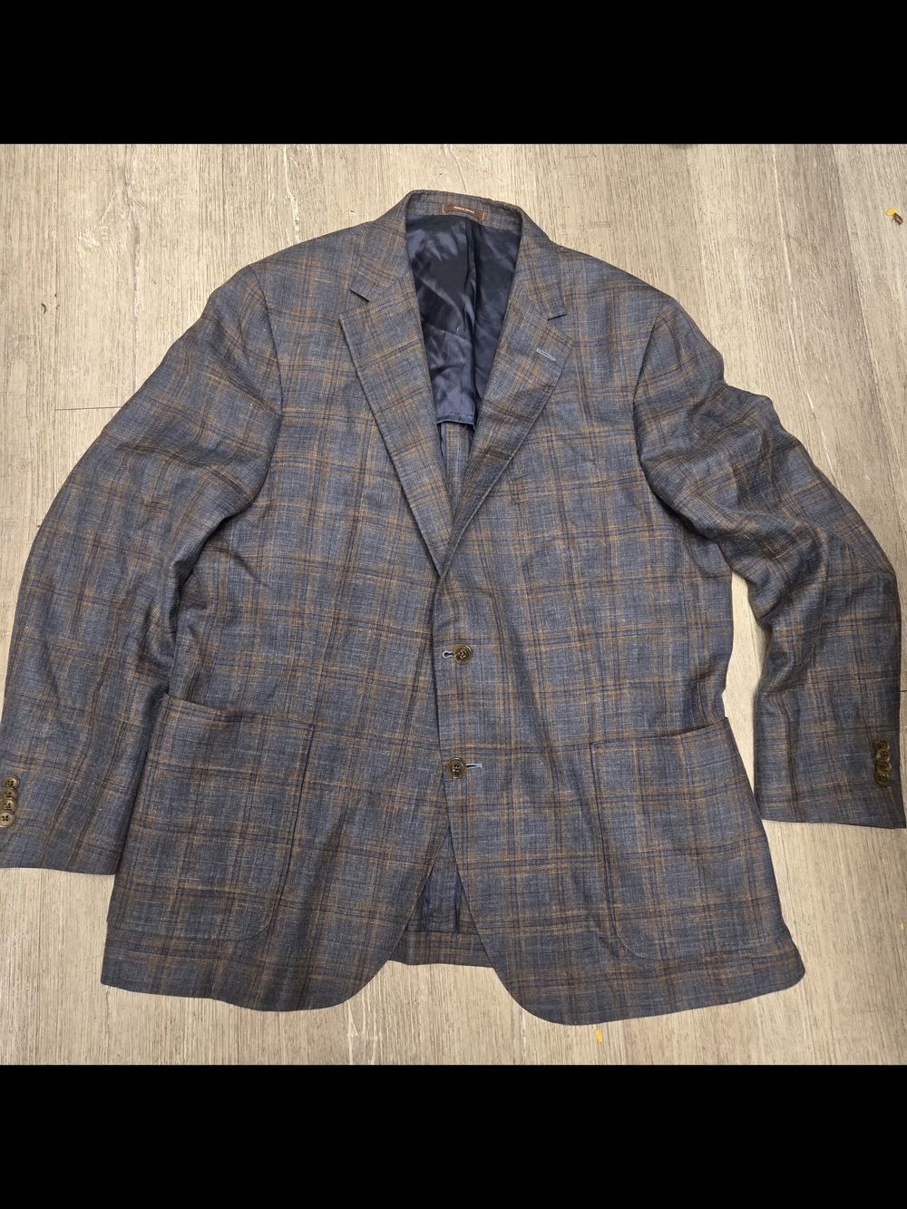 Peter Millar And Loro Piana Blue and Brown Plaid Sport Coat